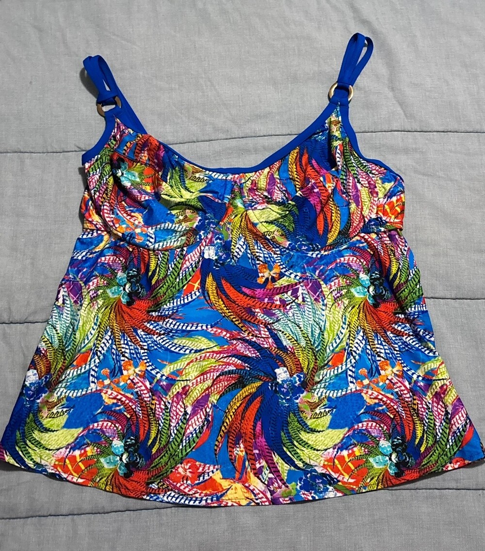Tara Grinna Underwire Bra Tankini Top Vibrant Swirl Print 38-42D